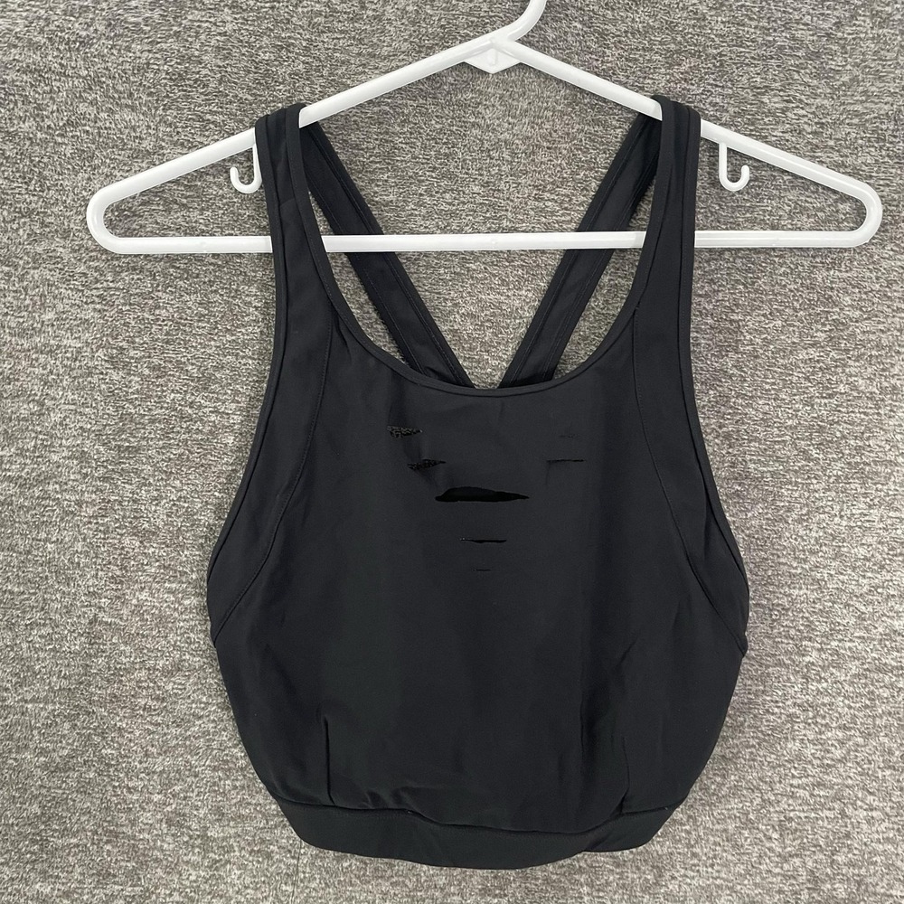 Alo Yoga Sports Bra Womens Medium Black Crossback Logo Band Ventilated Yoga